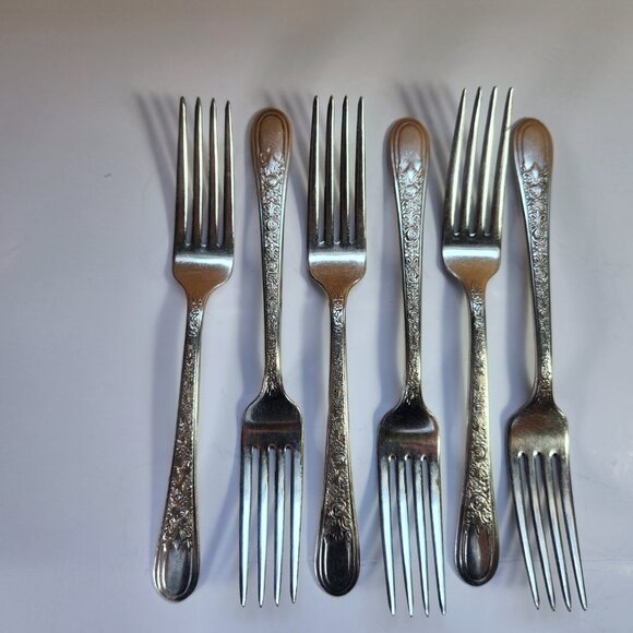 Wallace Brothers Forks Overlaid Pattern Silverplate Set of 6 Dinner Forks - Picture 5 of 9